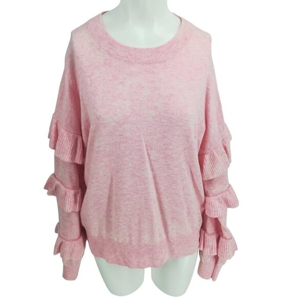 J Crew Crew Neck Ruffle Sleeve Wool Blend Sweater Size XL Pink Romantic Knit - Picture 7 of 12